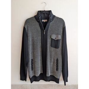 Venezzi Men's L Modernist Geometric Colorblock Full Zip Wool Blend Sweater